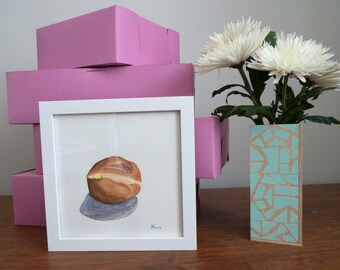 Lemon Filled Brioche Donut Original Watercolor Painting