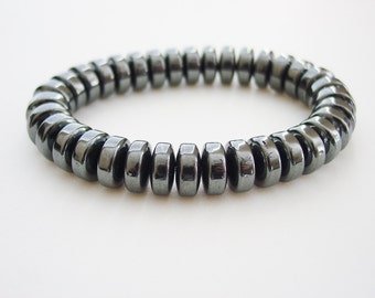 Mens Bracelet in Chunky Hematite Beads / Stone Bracelet for Men / Stone Bracelet for Man / Man Bracelet / Genuine Hematite / Grey Bracelet