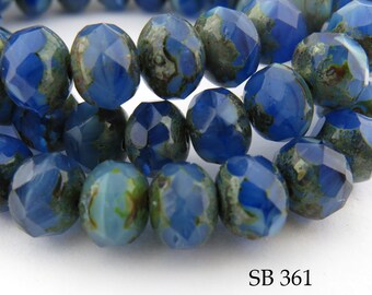 8mm Czech Glass Blue Beads Faceted Rondelle (SB 361) 12 pcs BlueEchoBeads