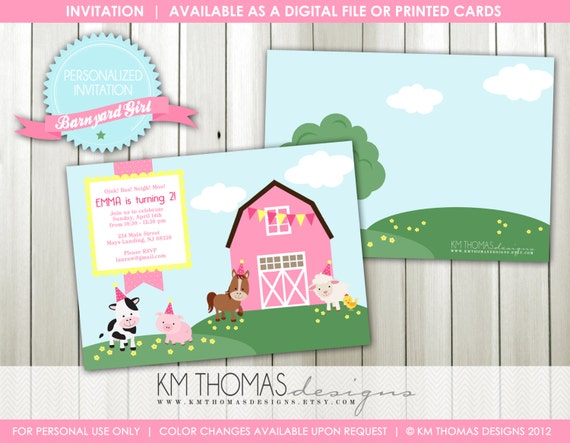 Barnyard Girl Birthday Invitation: Girls Birthday - Farm Animal Birthday Invitation - Party Invite - Digital - Printable - #115 Il_570xn