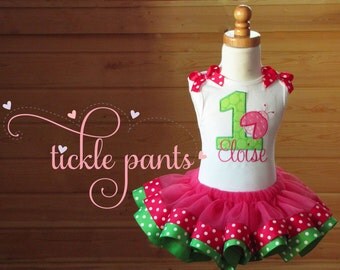 Little Lady Ladybug Birthday Tutu Outfit- Includes top, tutu - Bright pink and lime dots- Can be made to match your party