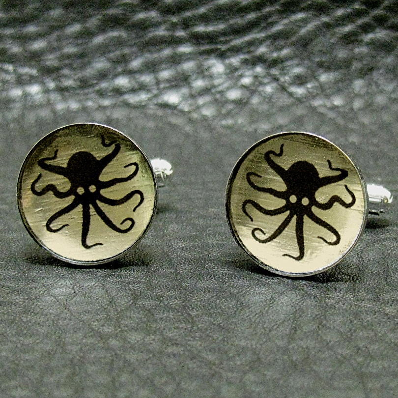 Octopus Light Gold & Silver Mens Cufflinks/Steampunk/Nautical/Mens Gift/Father/Groom/Groomsman/Valentines Gift for men