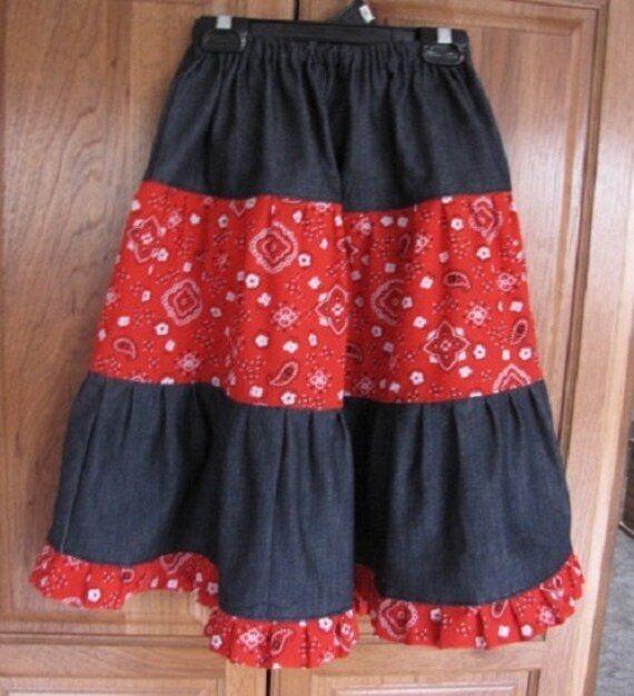 Denim Bandana Tiered Skirt Made to order