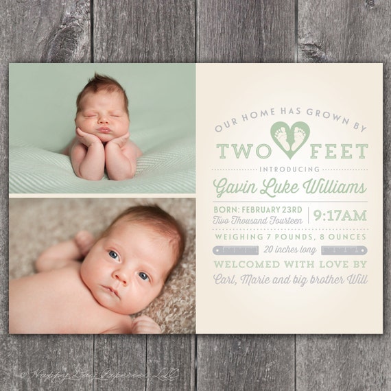 Two Feet - Custom Digital Photo Baby Birth Announcement BOY Il_570xn
