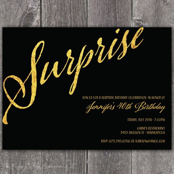 Gold Surprise Party - Custom DIGITAL Birthday Invitation for any age Il_570xn