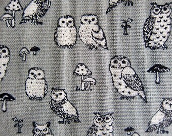 Animal Print Fabric By The Yard - Cotton Linen Blend - Owl Power on Gray - Fat Quarter