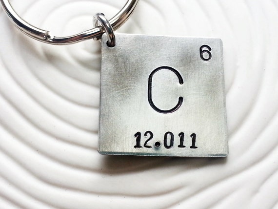 square periodic aluminum table Keychain Father  Periodic Table Elements Stamped, Hand   Personalized