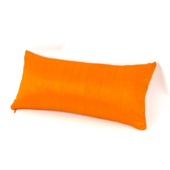 Bright Orange Silk Lumbar Pillow 8 by 17 inch by MiCasaBella