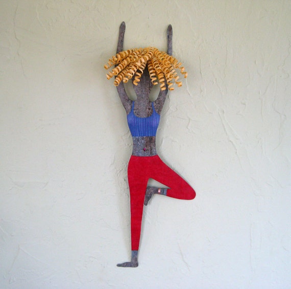 Metal art wall decor Yoga Lady upcycled by frivoloustendencies