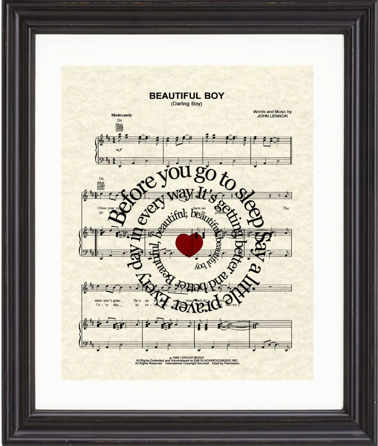 Beautiful Boy Song Lyric Sheet Music Art Print by TexasGirlDesigns