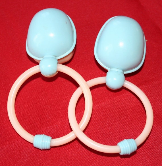 Vintage Baby Rattle Two Connected Rings with Cute Doll Faces