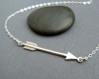 silver arrow necklace. sterling silver necklace. arrow pendant. small simple everyday jewelry. delicate choker. modern minimalist 1 1/4"
