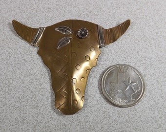 ROGGIO Brooch Hand Wrought Steer One Of A Kind Brass Sterling - SB4181