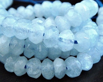 Aquamarine Rondelle, Faceted Gemstone Beads LUXE AAA, Brides, Wholesale Beads 7x4mm approx, 6 inch strand