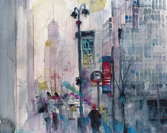 Art Print - New York City Streets - Midtown 11 x 14 Watercolor Print
