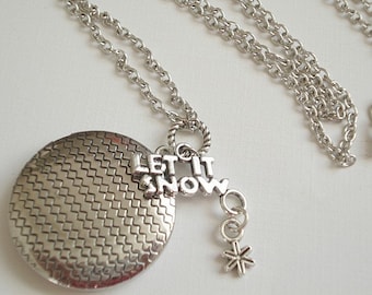 Silver Round Locket Let it Snow Locket Snowflake Locket Snowflake Locket