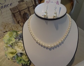 Bridesmaid necklace earring set, pearl necklace, Graduated Pearl Necklace, Vintage Style, Swarovski Pearls bridesmaid necklace PS003