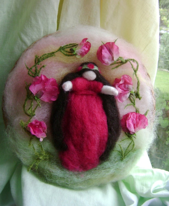 Rose Red  - Beautiful Wool   Wall Hanging  -  Needle felted in  hand dyed New Zealand  wool