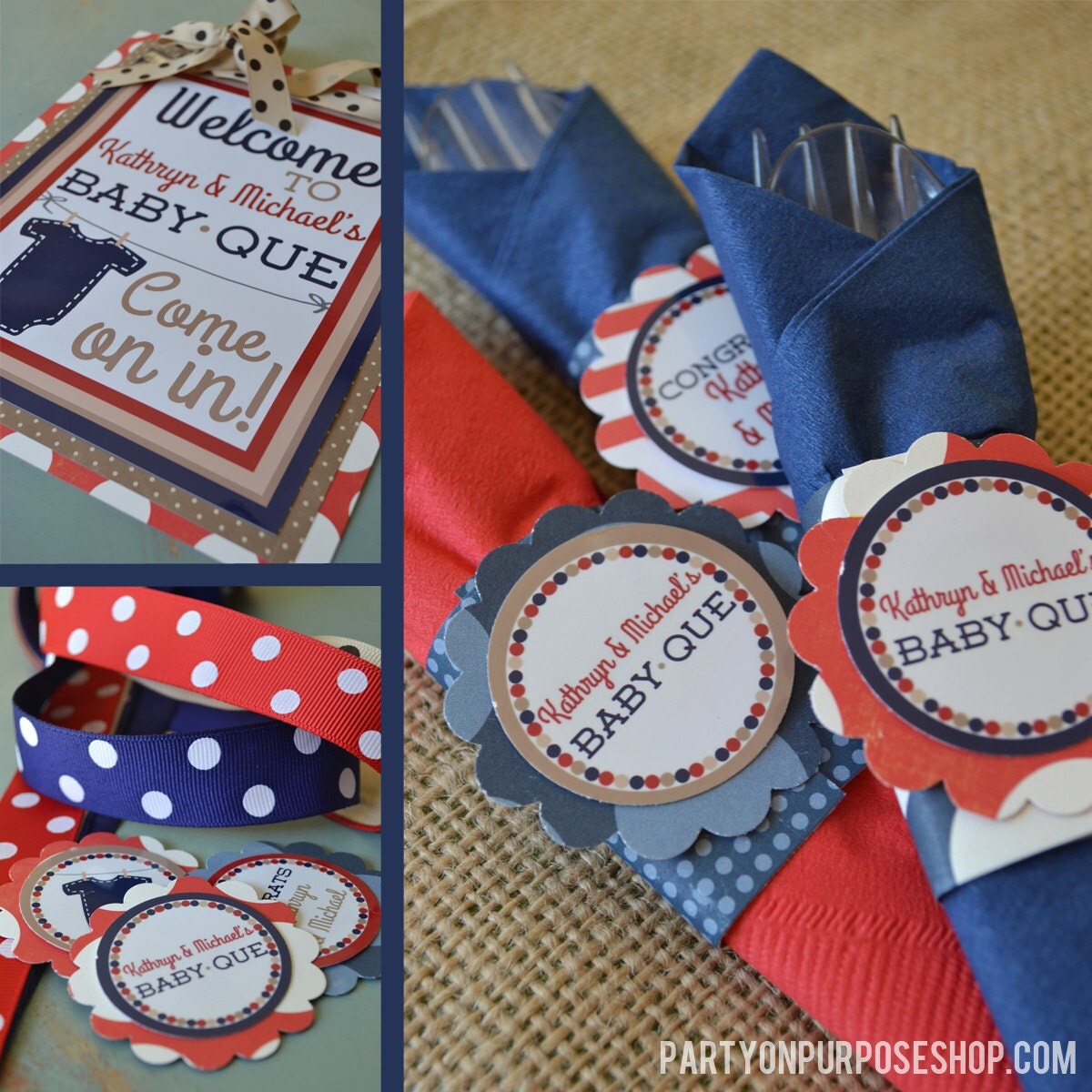 BabyQue Baby Shower Party Decorations Blue Red Brown Fully