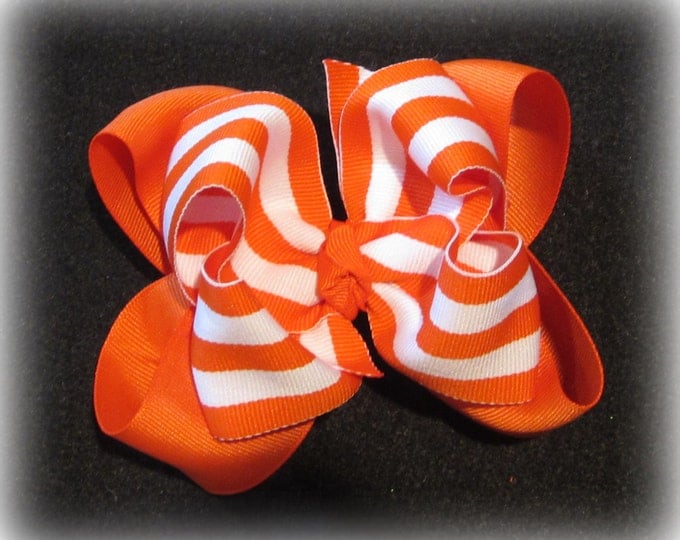 Orange Hairbow, Girls Hair Bows, Boutique Orange Bow, Striped Hair Bows, Orange Striped Bow, Big hairbows, Large Bow, Baby Headband, Big Bow