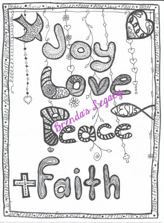 Items similar to Doodle Art Coloring Page Love, Joy, Peace, Christian ...