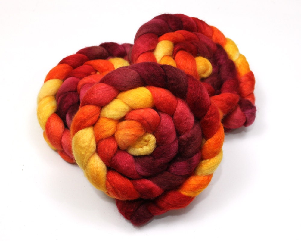 BFL Wool/ Silk Roving Hand Dyed Roving for by woolgatherings