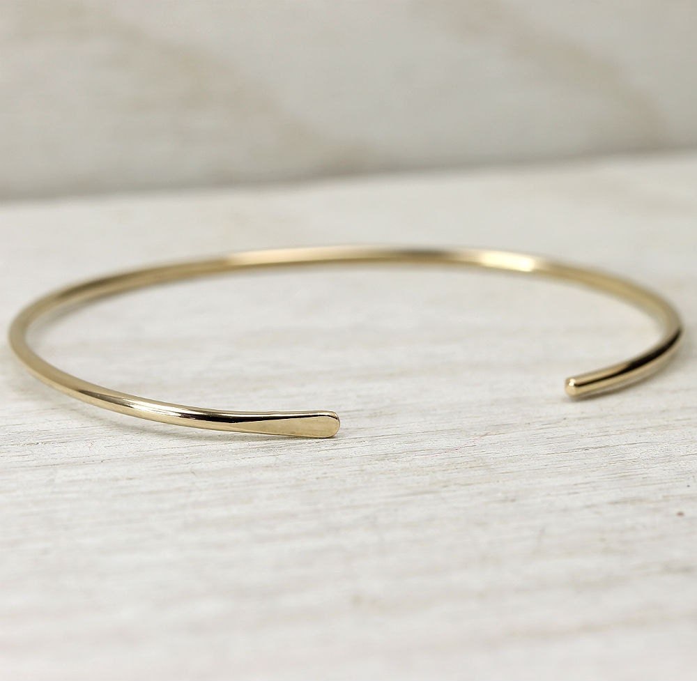 14k Solid Gold Smooth Cuff Bracelet Simple Gold By Lotusstone