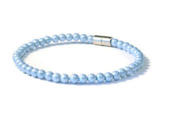 Light Sapphire Pearl Magnetic Hematite Bracelet, Therapy Jewelry, Pain Relief