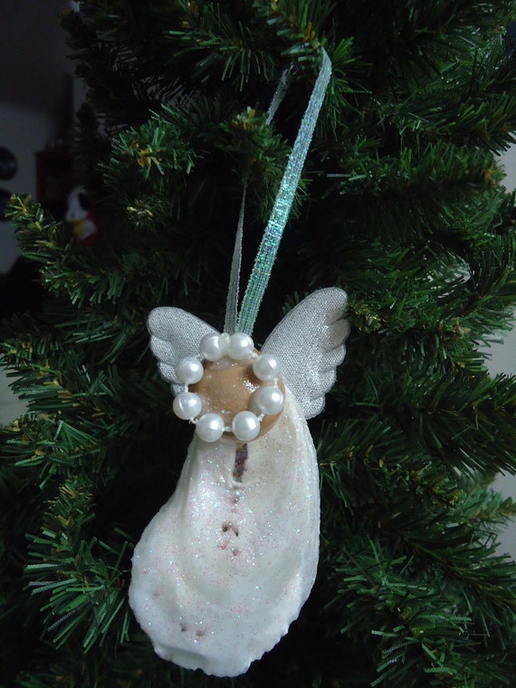 Iridescent Oyster Shell Angel Christmas Tree Ornament