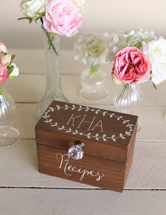Personalized Wood Recipe Box Monogrammed Bridal by braggingbags