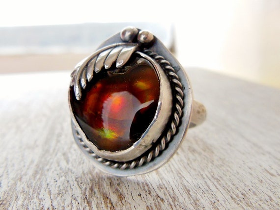 Mexican Fire Agate Ring Sterling Silver Gemstone Bohemian 