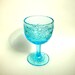 LARGE Vintage Aqua Glass Diamond Star Footed Compote