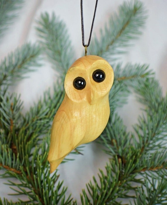 Owl Christmas Tree Ornament Handmade Rustic Wooden Tree