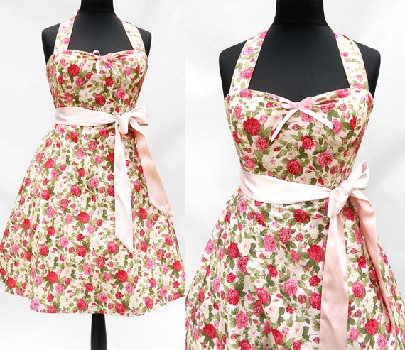 pattern dress ruching Tea by Summer English MissMossBoutique Rose neck Halter Dress