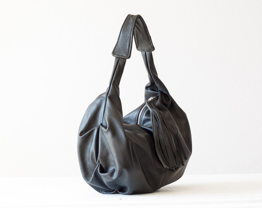 Black leather hobo bagshoulder pursesmall shoulder by milloo