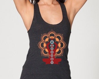 Chakras by Chill Clothing Co on American Apparel Tri Tank in Heather Black