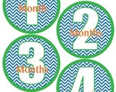 Baby Month Stickers Monthly Stickers Blue and Green Chevron First Year Month Stickers Baby Shower Gift and Photo Prop - Doug-T Il_170x135