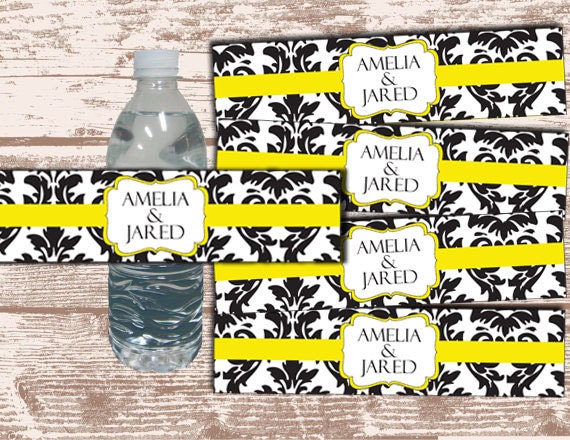 PRINTABLE PDF Damask With Accent Color Party Water Bottle Labels Il_570xn