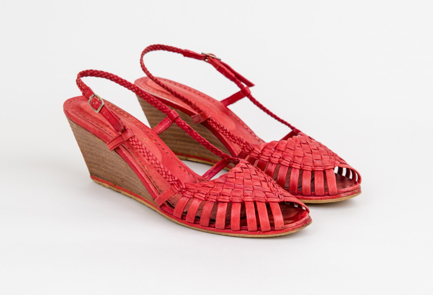 woven leather wedges
