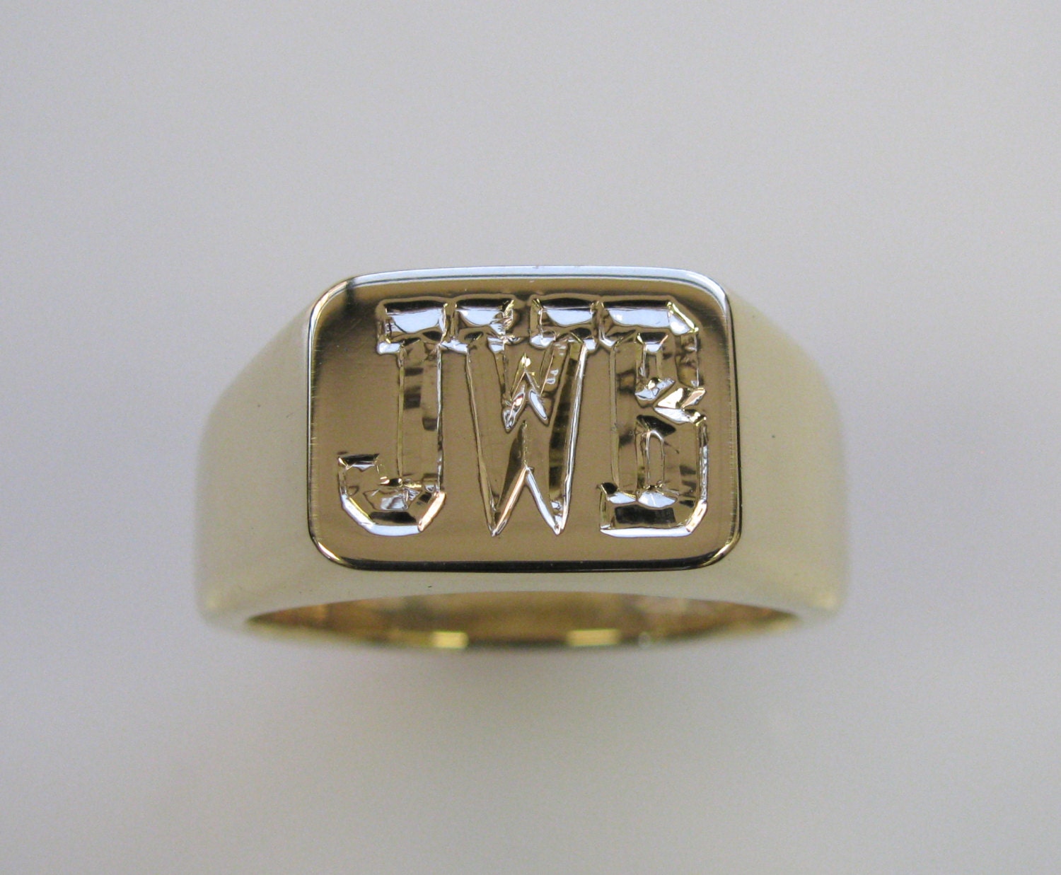 Personalized Mens 14k Yellow Gold Signet Monogram Ring