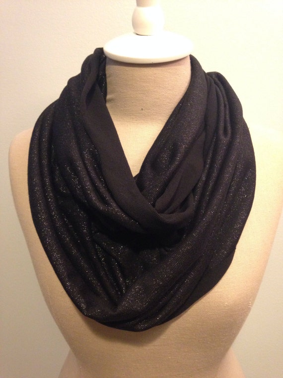 Black Floral Print Glitter Scarf