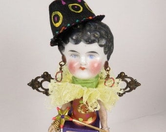 Art Doll, "Penny", Assemblage Art Angel, Neon Color Art Doll Assemblage