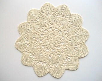 Beige Crochet Doily Handmade Lace Heirloom Quality