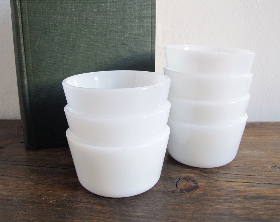 Vintage Glasbake Milk Glass Custard Cups Set of 7