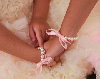 Flower Girl Jewelry Flower Girl Gift pearl and ribbon bracelet flower girl bracelet any ribbon color