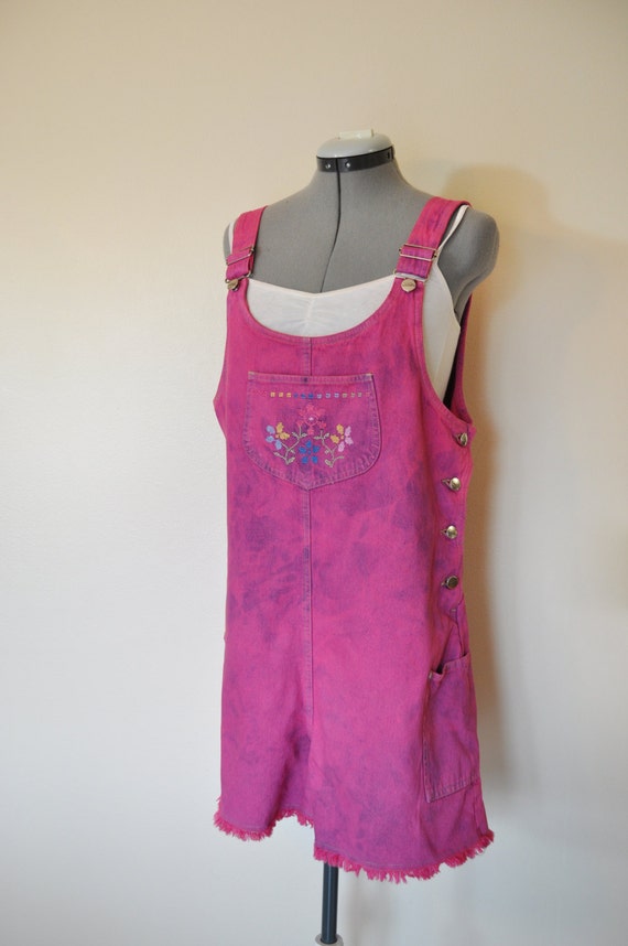 Pink Large Bib OVERALL Romper Shorts Dyed Hot Pink Basic