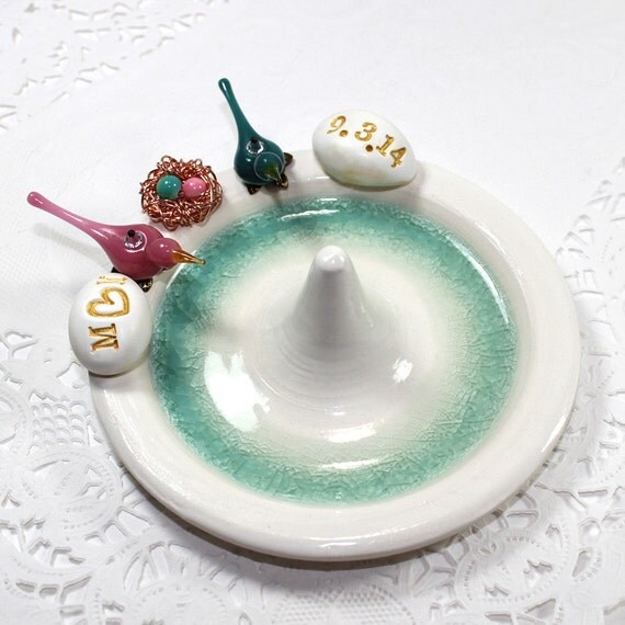 Love birds and nest wedding ring holder custom by elisethomas