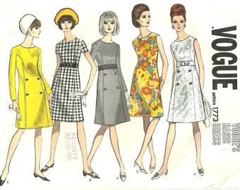 Vintage 1960s Vogue Basic Design A-Line DRESS Sewing Pattern