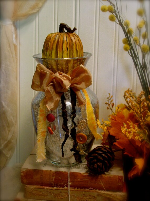 Mercury Glass Vase Seasonal Vintage Trims Pumpkin Lid
