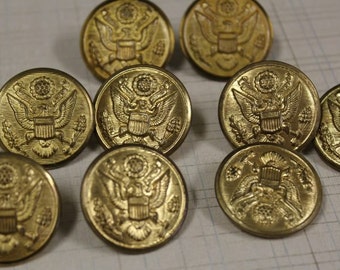 US WWI Army Uniform Brass Buttons Nine Military Buttons